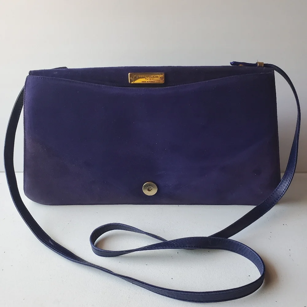 Vintage Charles Jourdan Paris  Purple Suede and Leather Shoulder Bag . - Picture 4 of 8